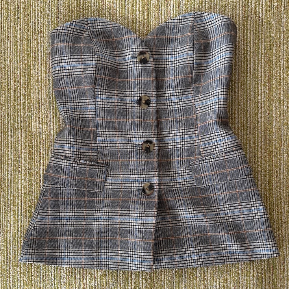 Plaid Strapless Button-Down Shirt - image 1